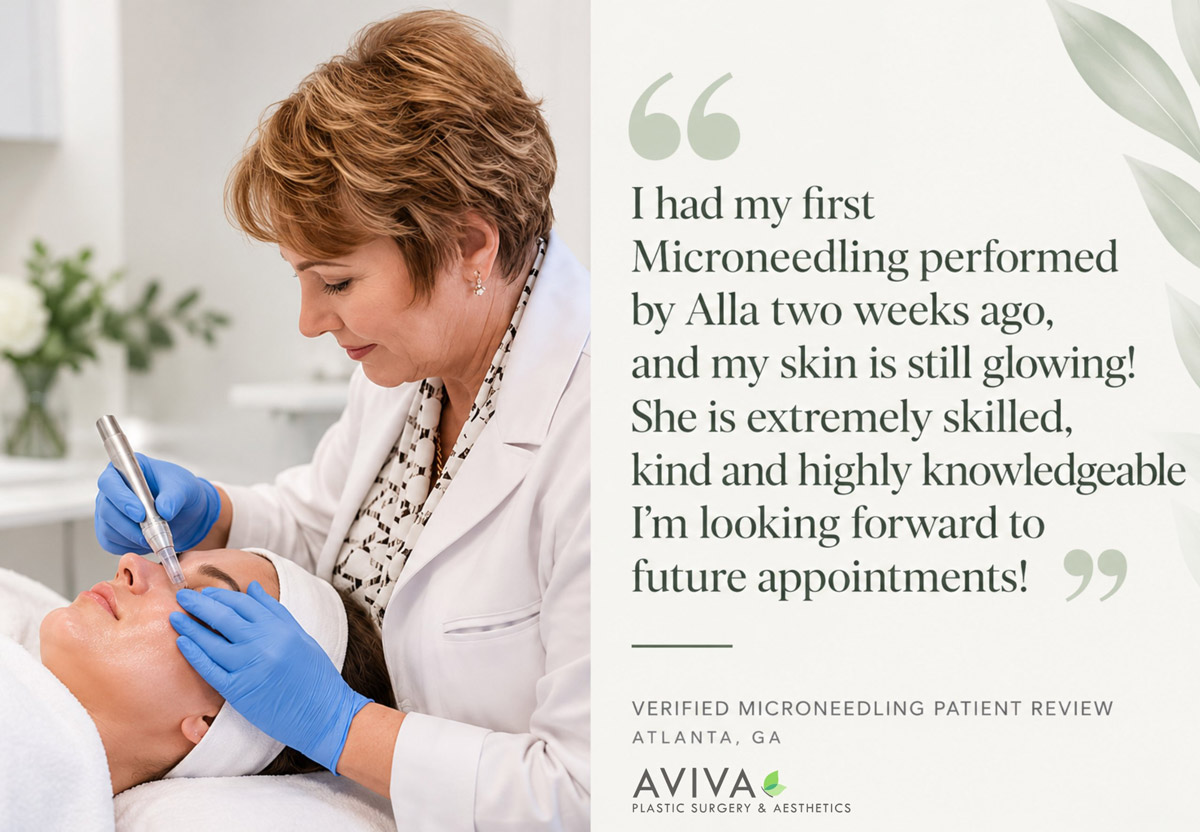 Microneedling patient testimonial about treatment with Alla at Aviva Plastic Surgery and Aesthetics in Atlanta